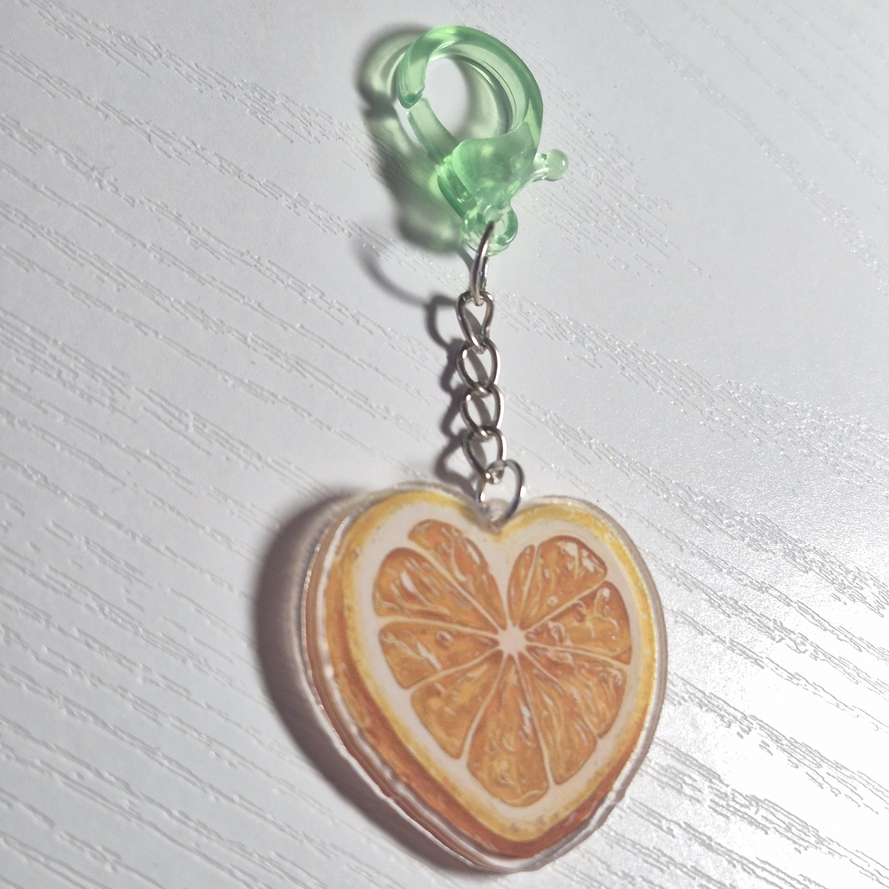 Green Clip Orange Slice Heart Keychain Card Holder